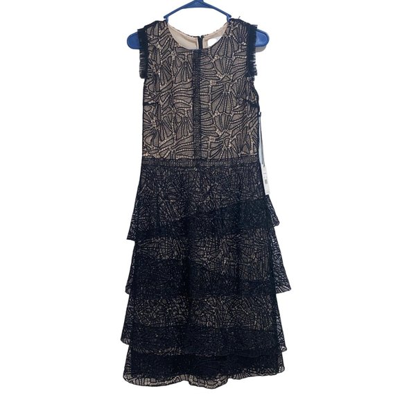 Prose and Poetry Lace Tiered Dress Black Nude Size Small Women Cocktail Feminine - Picture 1 of 5